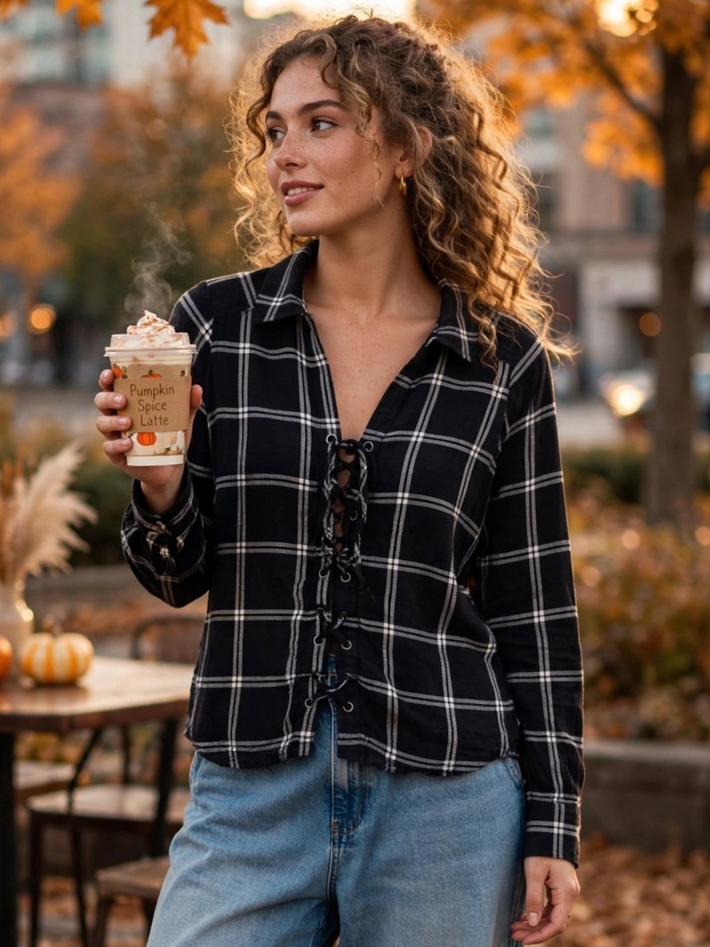Hollister Y2K Lace-Up Flannel Shirt – Soft Cotton Blend Plaid Top